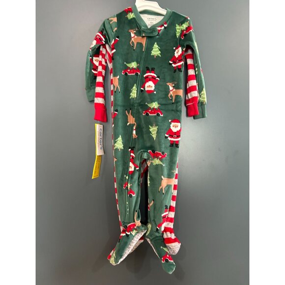 NWT Carter's Toddler Boys' 2pk Snug Fit Christmas Striped Santa Long Sleeve Flee - Picture 4 of 6
